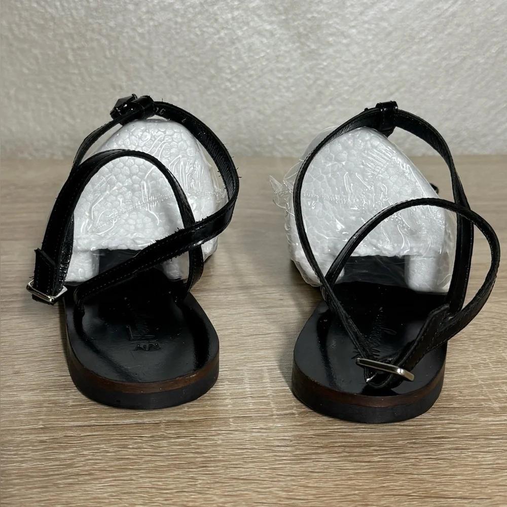 Ferragamo Patent Leather Crystal Embellishment Strappy Sandals Black Size 4M
